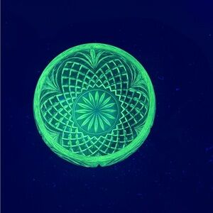 Vintage UV Reactive 4” Press Glass Bowl With Diamond Pattern
